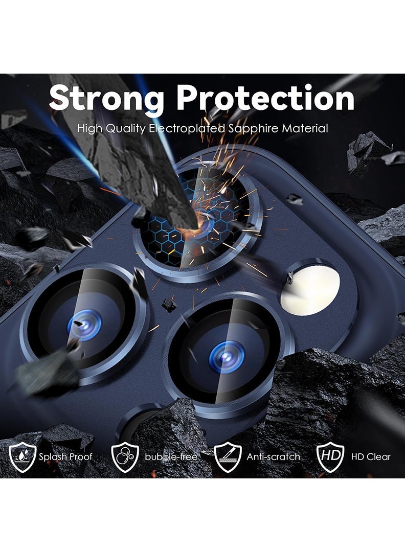 Theodor iPhone 15 Pro Max/ 15 Pro  Camera Lens Protector With 9H Tempered Glass Camera Ring Anti Scratch Metal Plate [Drop Protection], Case Friendly Camera Cover, Blue Titanium - Image 4